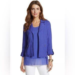Chico's royal blue open-front moto lightweight jacket blazer